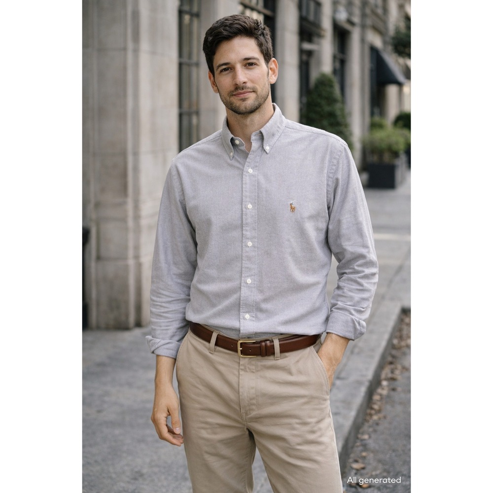 Ralph Lauren Mens Shirt 16 32/33 Gray Yarmouth‎ Oxford Classic Preppy Old Money